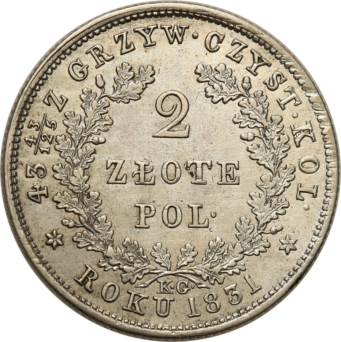 Powstanie Listopadowe. 2 złote 1831 KG, Warszawa - BEZ POCHWY NA MIECZ